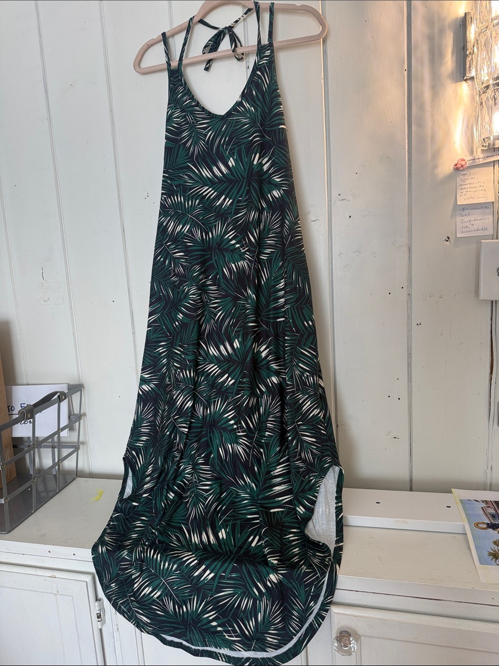 Green Palm-Print Maxi Dress - Sleeveless Halter